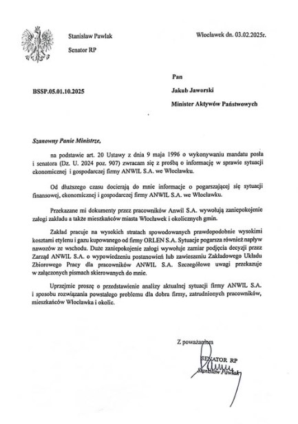 pismo Pawlak Anwil